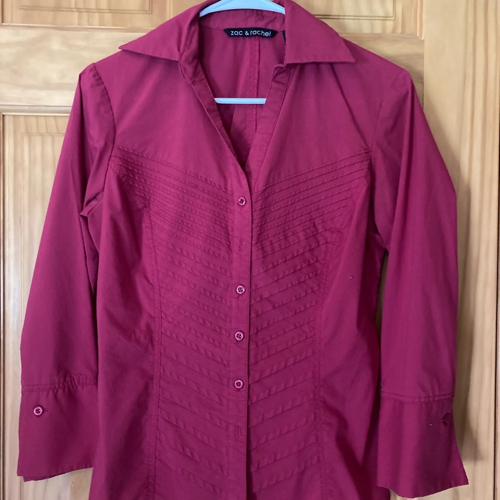 Zac & Rachel Magenta button down Collard long sleeve shirt Size S